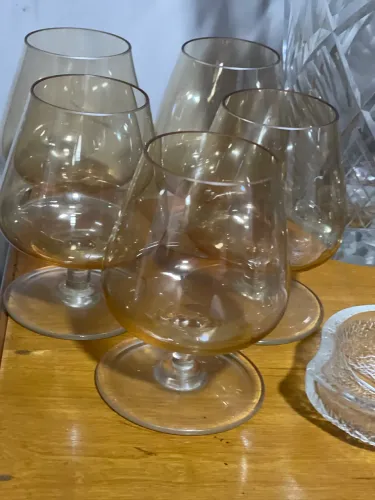 Conjunto 5 Taças Antigas De Conhaque Âmbar Vintage Anos 70