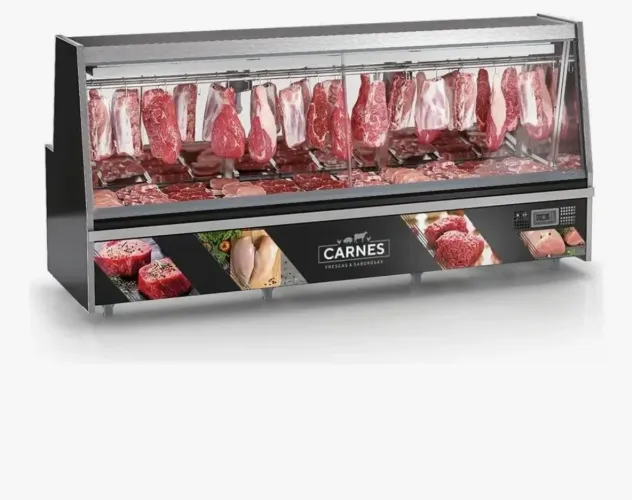 Vitrine de açougue refrigerado 3 metros preto tendal duplo Gelopar