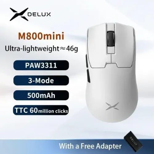 Mouse Gamer Delux M800mini sem fio 46g superligh PAW3311 Branco