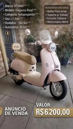 Moto Elétrica Scooter Autopropelida Hitway Elegance Rosé