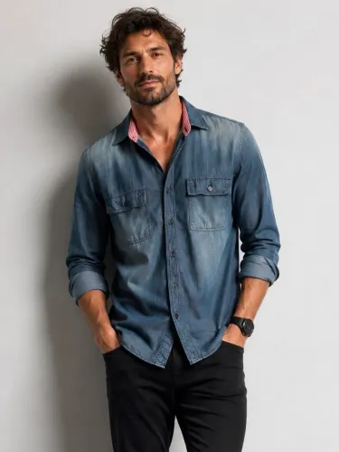 Camisa jeans masculina tam 2 azul Schooner