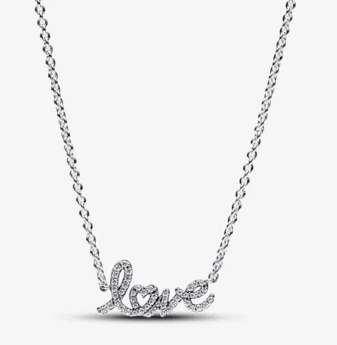 Colar Pandora love manuscrito brilhante 