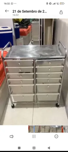 Carrinho Organizador de inox com gavetas e rodinhas