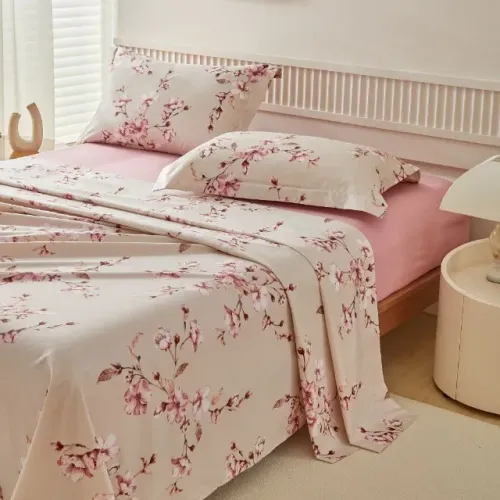 jogo de cama queen 4 peças estampado sakura