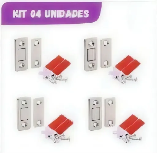 Kit 4 unidades Fecho magnético ultra forte trava porta armário guarda roupa