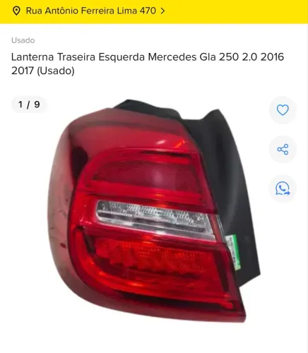 LANTERNA ESQUERDA MERCEDES GLA 250 2016/2017 