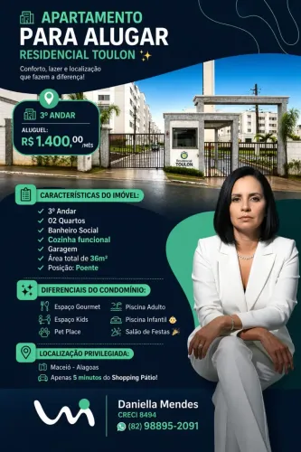 Apartamento para locação no TOULON, TABULEIRO DO MARTINS, Maceió, AL