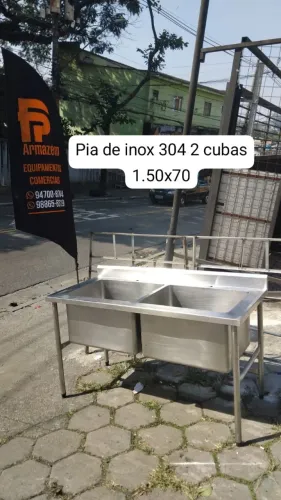 Pia de inox 304 2 cubas 1.50x70