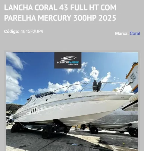 Lancha Coral 43 Full HT com paralela Meecyry 300 HP