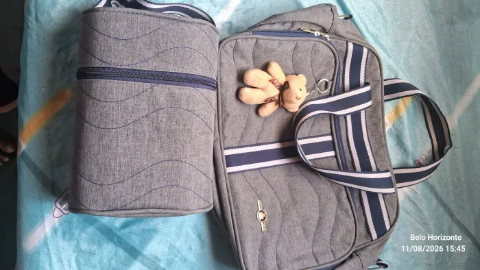 Bolsa maternidade tecido linho (com porta 2 mamadeira termico)