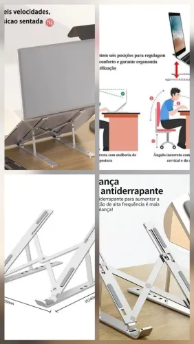Suporte em aluminio, dobrável, para notebook, bolsa p/gusrdar