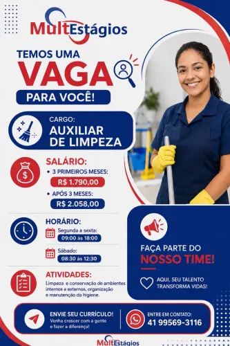 Vaga para limpeza escola de cursos