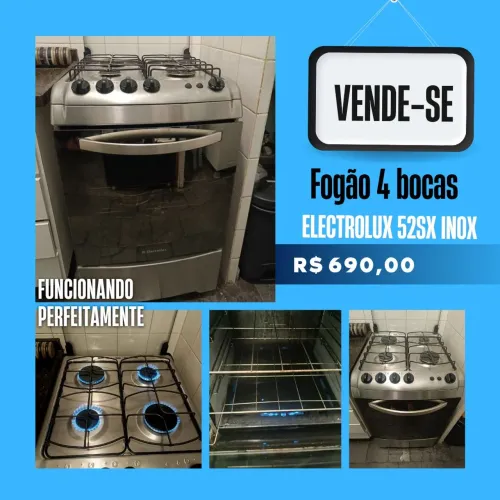 Fogão 4 Bocas Electrolux Inox 52SX - Forno Grande de 70L e Corta-Gás (Excelente Estado!)