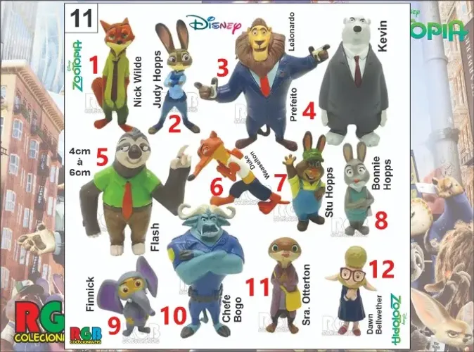 Miniaturas Zootopia Coleção 12 unidades