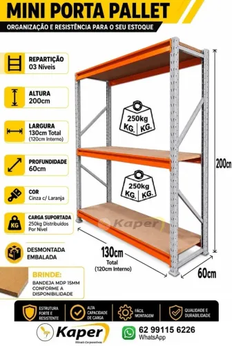 porta palete 130cm x 200cm x 60cm P60 ( produto novo ) Promoção