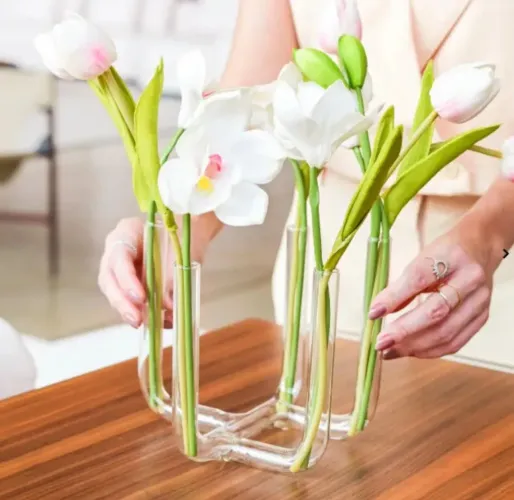 Vaso em vidro decoração mesa 5 pontas
