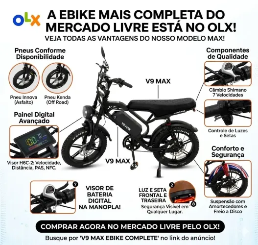 Bicicleta Bike Eletrica V9 Max 1000w 32km Autopropelido Nfc