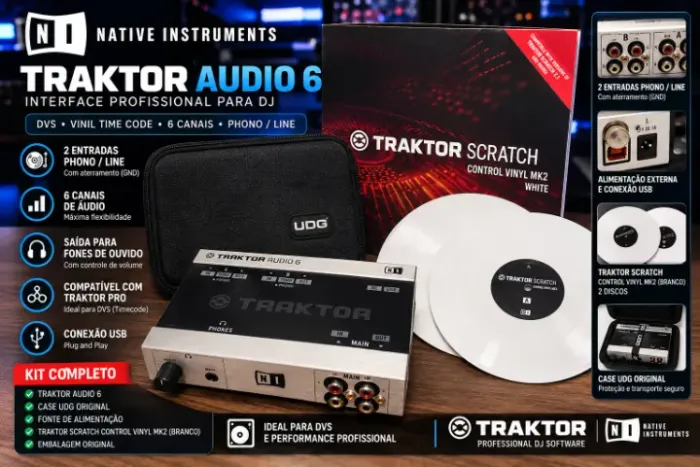 Native Instruments Traktor Audio 6 + Case UDG + Timecode Vinyl