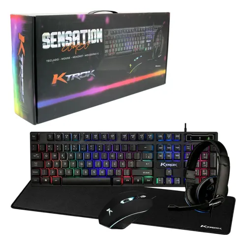 Conjunto Gamer RGB Teclado, Mouse, Fone e Mouse Pad KTROK Aberto mas Nunca Usado na Caixa