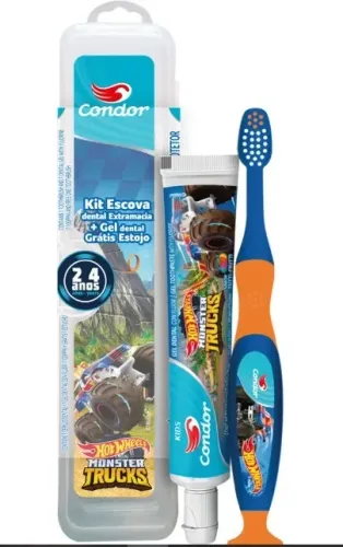 Kit Escova de Dente com creme dental Condor infantil HotWheels NOVO 2-4 ANOS