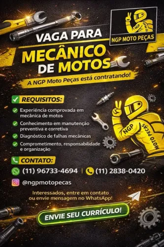 Estamos contratando mecânico de moto