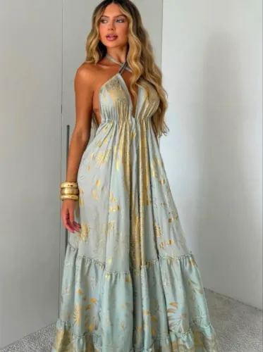 Vestido indiano com fios dourados TAM U