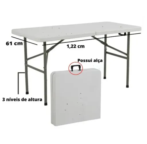 Mesa dobrável vira maleta com marcas de uso na tampa faço envio