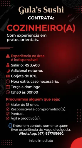 Vaga de COZINHEIRA!!