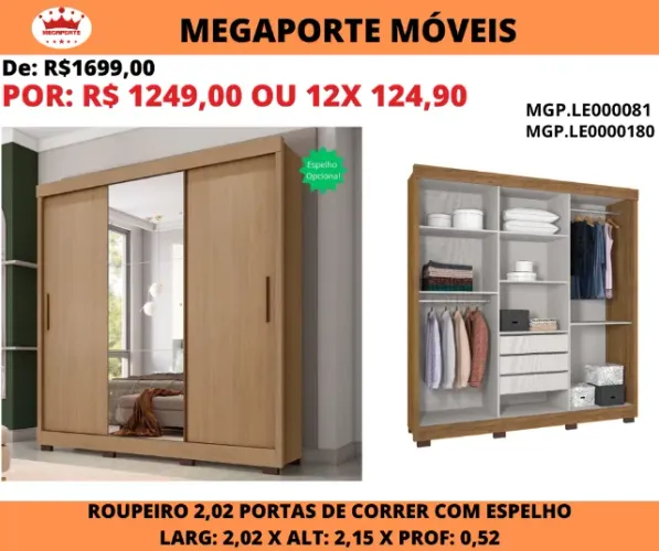 Guarda Roupa Casal Lion Portas de Correr C/Espelho