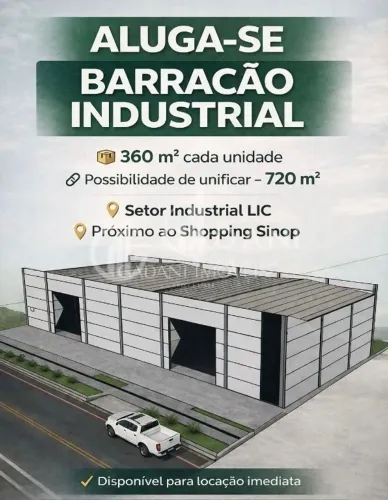 BARRACÃO INDUSTRIAL PARA LOCAÇÃO POR R$ 5.000,00 NO SETOR INDUSTRIAL LIC EM SINOP/MT - GAD