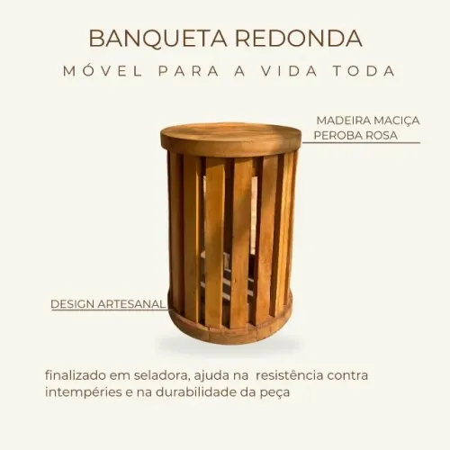 Banqueta Redonda Em Madeira 0,50x0,35 Cm