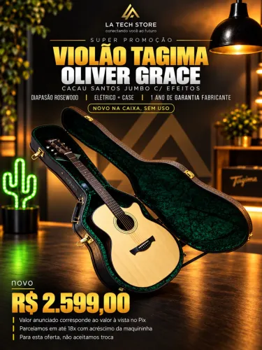 VIOLÃO TAGIMA OLIVER GRACE CACAU SANTOS JUMBO + CASE - NOVO 