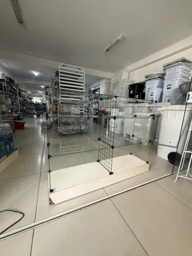 Balcão vitrine expositora de vidro 6 divisórias