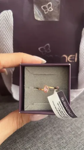 Anel banhado a ouro 18k com pedra rose, número 18