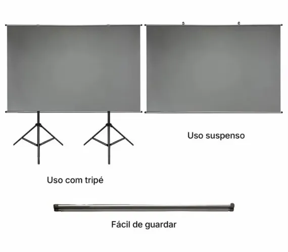 TASSOS Tela de Projeção 16:9 4K HD Antirreflexo com Kit de Suporte e Tripés Ajustáveis