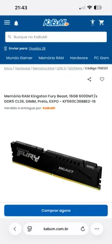 ? KINGSTON FURY BEAST - 16GB DDR5 6000 MT/s ?