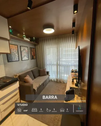 STUDIO PORTEIRA FECHADA 31m² VARANDA 1 GARAGEM INFRA VENDE BARRA