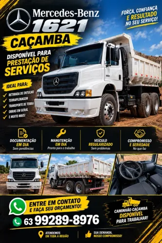 Caminhão Caçamba Mercedes-Benz 1621 - Disponível para Prestação de Serviços!