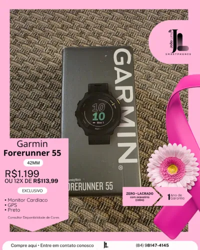 RELÓGIO GARMIN FORERUNNER 55, 42MM, PRETO, LACRADO, EXCLUSIVO!
