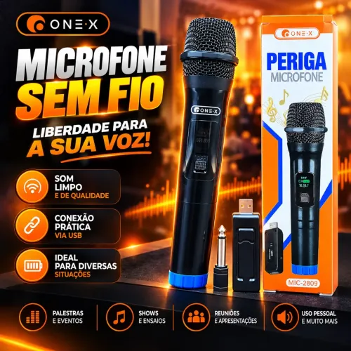Microfone sem fio com visor digital
