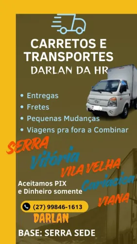 Fretes, Carretos e pequenas mudanças - DARLAN DA HR (atendo toda grande vitória)