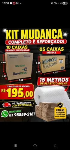Caixas de Papelão kit Mudança 10 cxs Reforçadas+15 metros de plástico bolha+05 cxs média