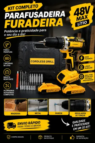 Parafusadeira Furadeira 48V com 2 Baterias e Maleta