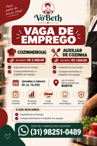 VAGA DE EMPREGO PARA RESTAURANTE