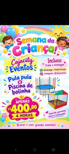 Aluguel pula pula 2.44 e piscina de bolinha 1.50 4 horas 450,00