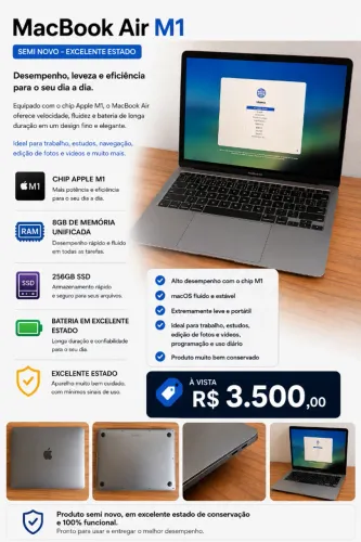 MacBook Air M1 256GB 8GB Impecável | Muito Novo | R$ 3.700
