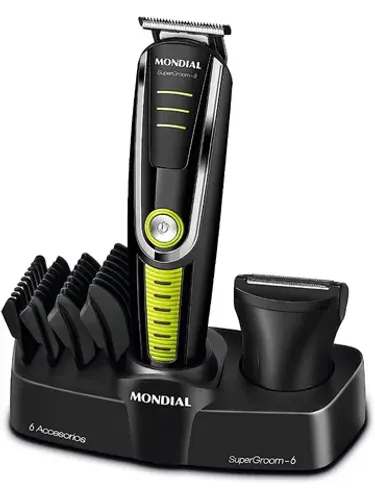Barbeador, Aparador de Pelos Super Groom 06, Mondial, Preto/Verde, 6W, Bivolt