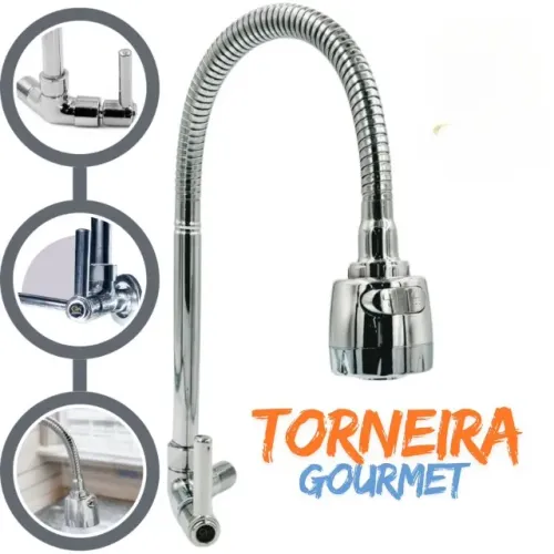 Torneira Gourmet Parede ABS Com Tubo Flexível em Metal 2 Jatos de Agua _ CS231