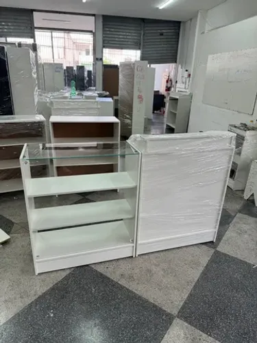 Balcão caixa + Balcão vitrine c/ vidro superior MDF 