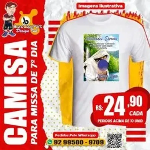 Camisas Brancas Personalizadas para Missa de 7º Dia, Célula, Aniversario, Encontro  e etc.